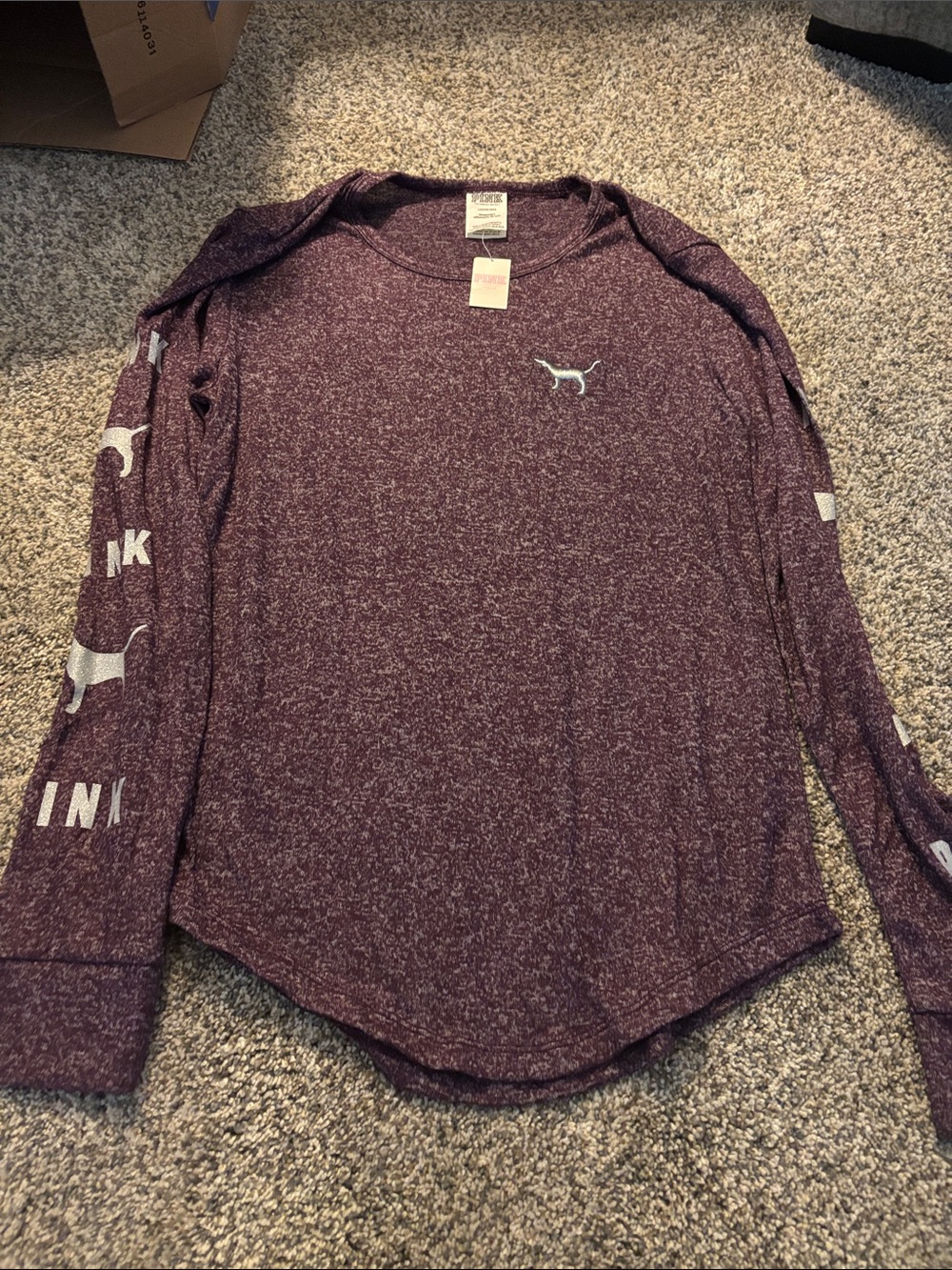 PINK Maroon Long Sleeve Tee with Dog Logo